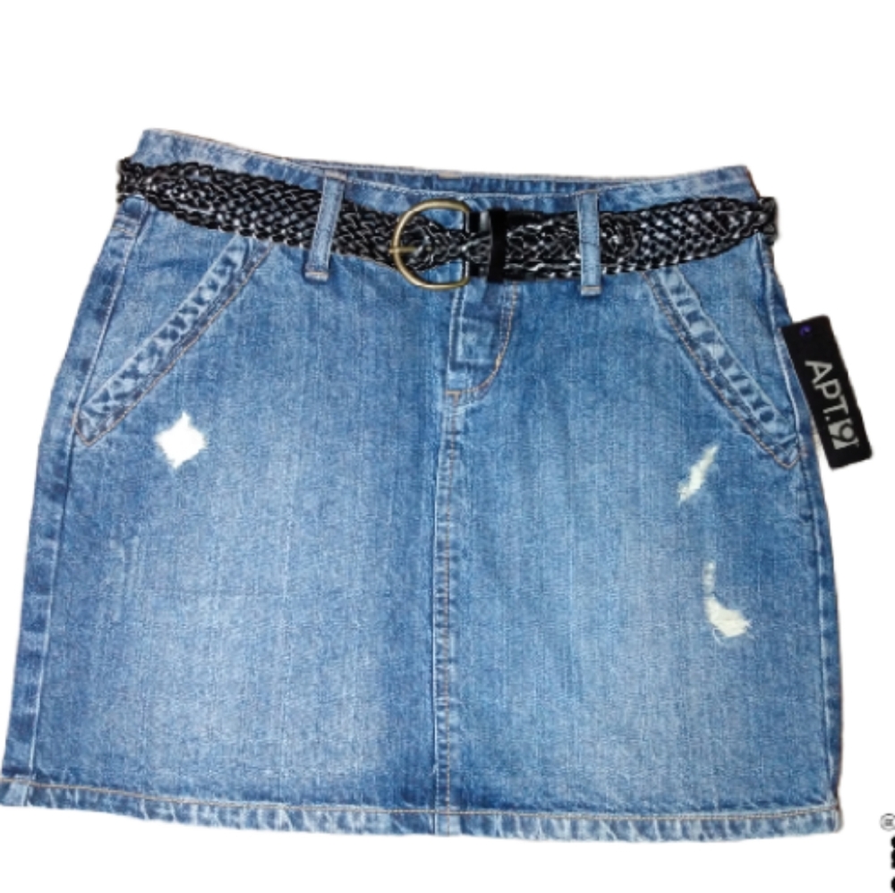 Apt 9 Distressed Denim Mini Skirt w Belt Size 6